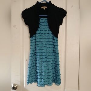 3/$10 Girls Sparkly Turquoise and Black Dress